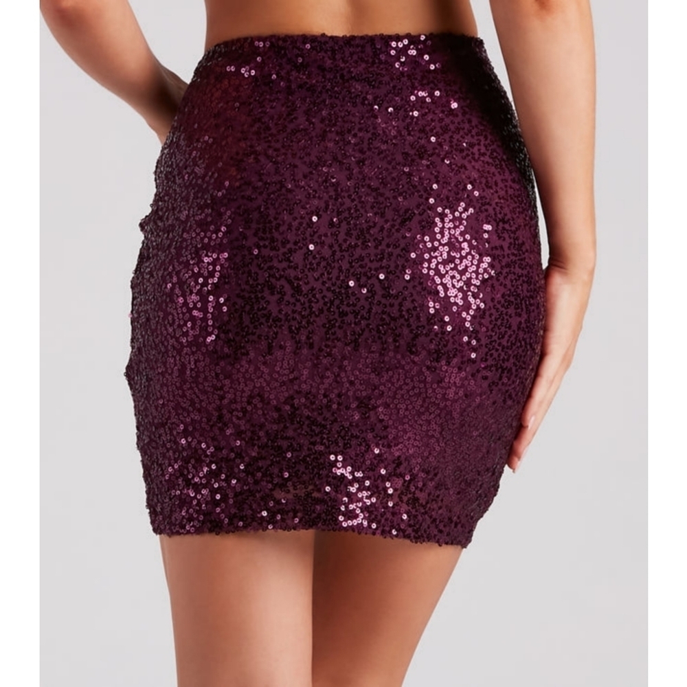 Windsor ✦ Purple Sequin Draped Mini Skirt ✦ High-Rise Pleated Side Detail M NWT - Picture 4 of 10